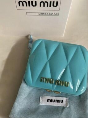 Miu Miu Turquoise Quilted Glossy Cosmetic Case with Gold Logo